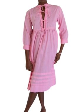 Little Tienda Organic Cotton Bette Dress Large Tie Front or Back Reversible Pink